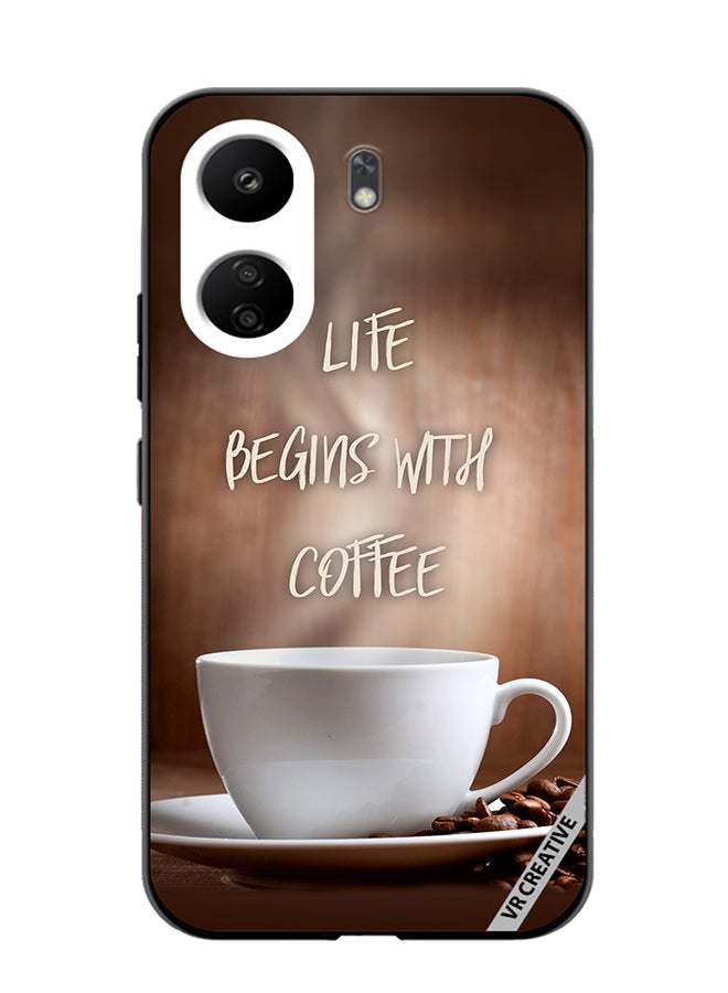 VR CREATIVE Protective Case Cover For Xiaomi Redmi 13C Life Begins with Coffee Design Multicolour - Image 1