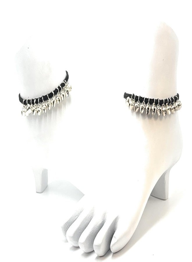Jyokrish Handmade Adjustable Pair of 1 Black Silk dori hanging Ghungroo Anklet For Women | girls | Nazariya |Payal | Free Size | nazarbattu - Image 3