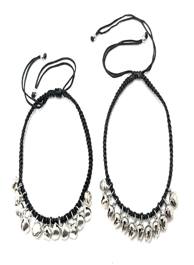 Jyokrish Handmade Adjustable Pair of 1 Black Silk dori hanging Ghungroo Anklet For Women | girls | Nazariya |Payal | Free Size | nazarbattu - Image 2