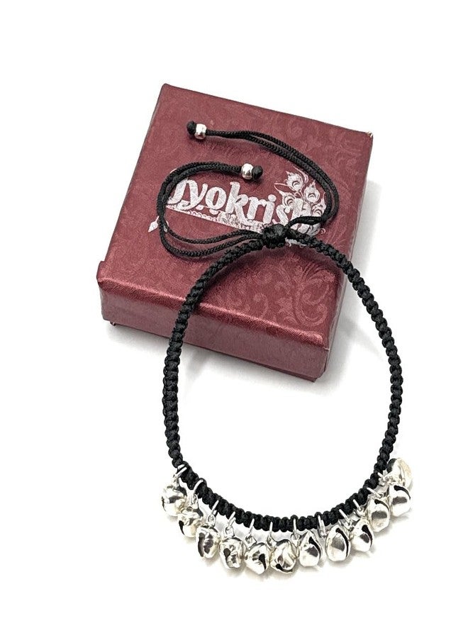 Jyokrish Handmade Adjustable Pair of 1 Black Silk dori hanging Ghungroo Anklet For Women | girls | Nazariya |Payal | Free Size | nazarbattu - Image 5