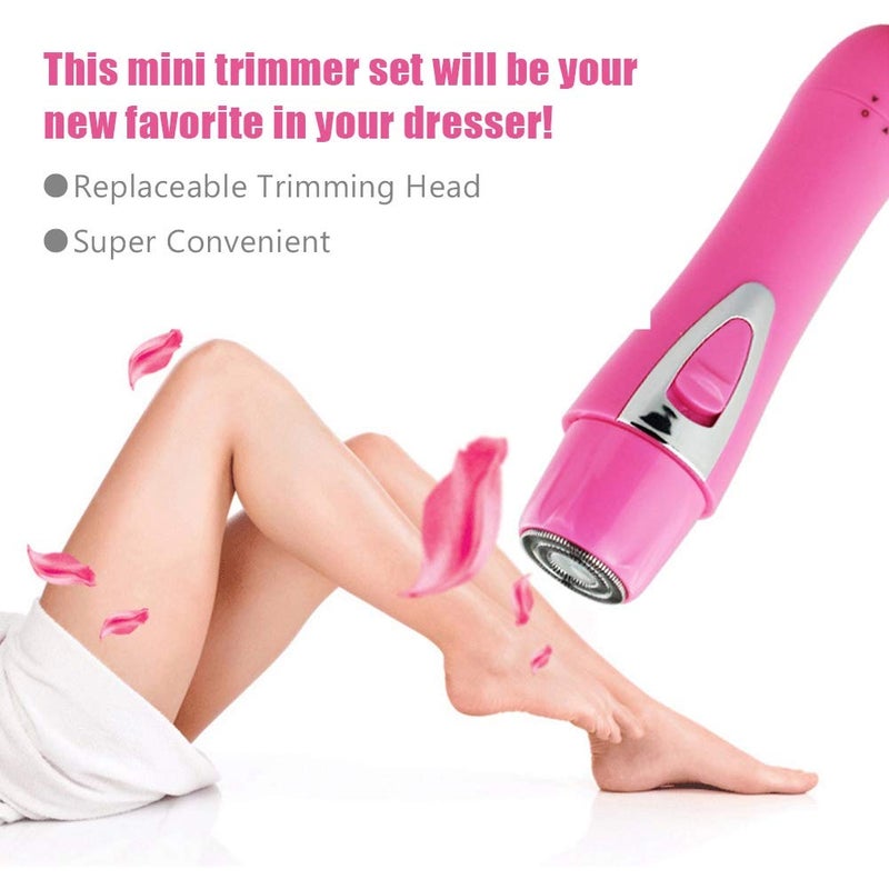 cheekyglo 4 IN 1 Hair Removal Grooming Trimmer Clipper Epilator Kit for Eyebow Nose Bikini Armpit Leg, Mini USB Electric Shaving Cutter Set with 4 Replace Heads(Rose) - Image 2