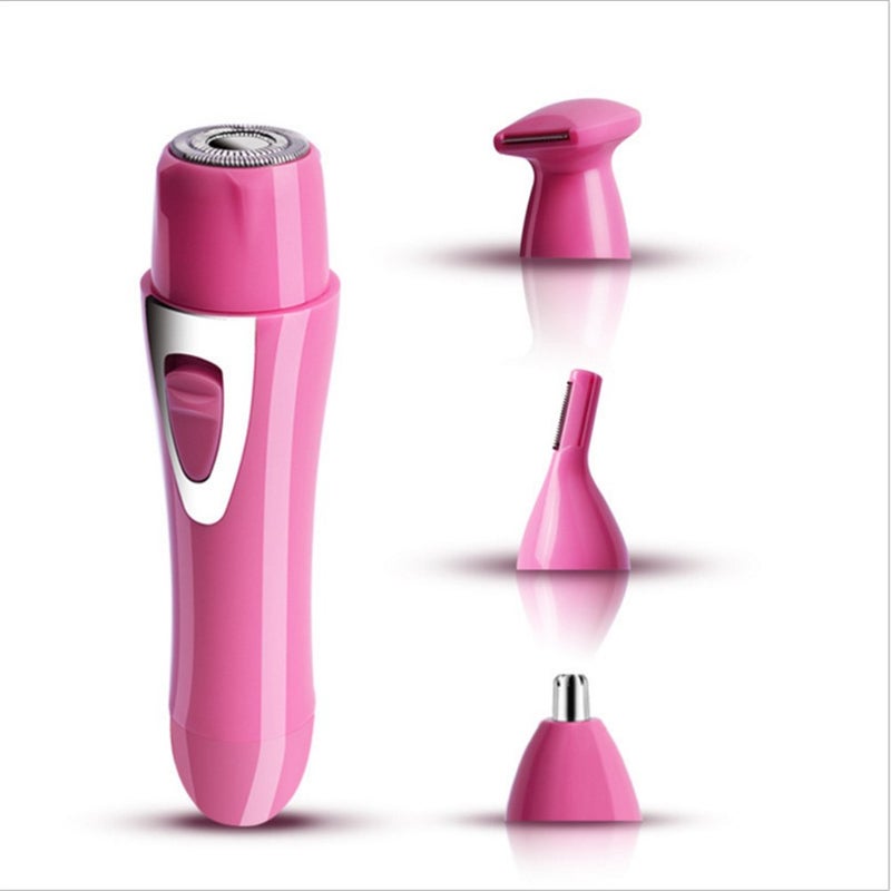 cheekyglo 4 IN 1 Hair Removal Grooming Trimmer Clipper Epilator Kit for Eyebow Nose Bikini Armpit Leg, Mini USB Electric Shaving Cutter Set with 4 Replace Heads(Rose) - Image 1