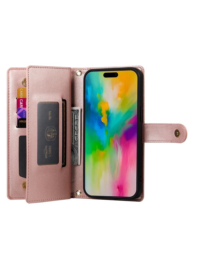 S-TOP Case For iPhone 16 Pro Max Nine Card-slot Zipper Wallet Bag Leather Phone Case - Image 3