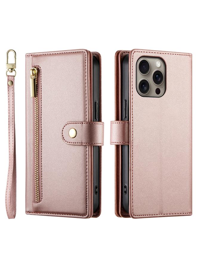 S-TOP Case For iPhone 16 Pro Max Nine Card-slot Zipper Wallet Bag Leather Phone Case - Image 2