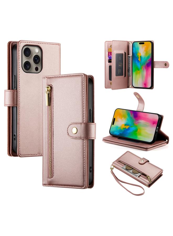 S-TOP Case For iPhone 16 Pro Max Nine Card-slot Zipper Wallet Bag Leather Phone Case - Image 1