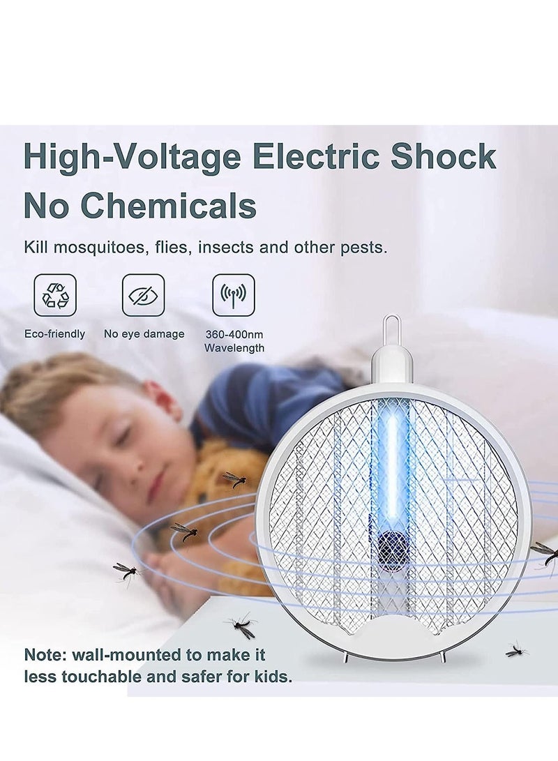 4 in 1 Electric Fly Swatter with Power Display, Foldable & Hangable,Automatic Fly Swatter with Powerful Mosquitoes Trap Lamp, for Travel & in Home