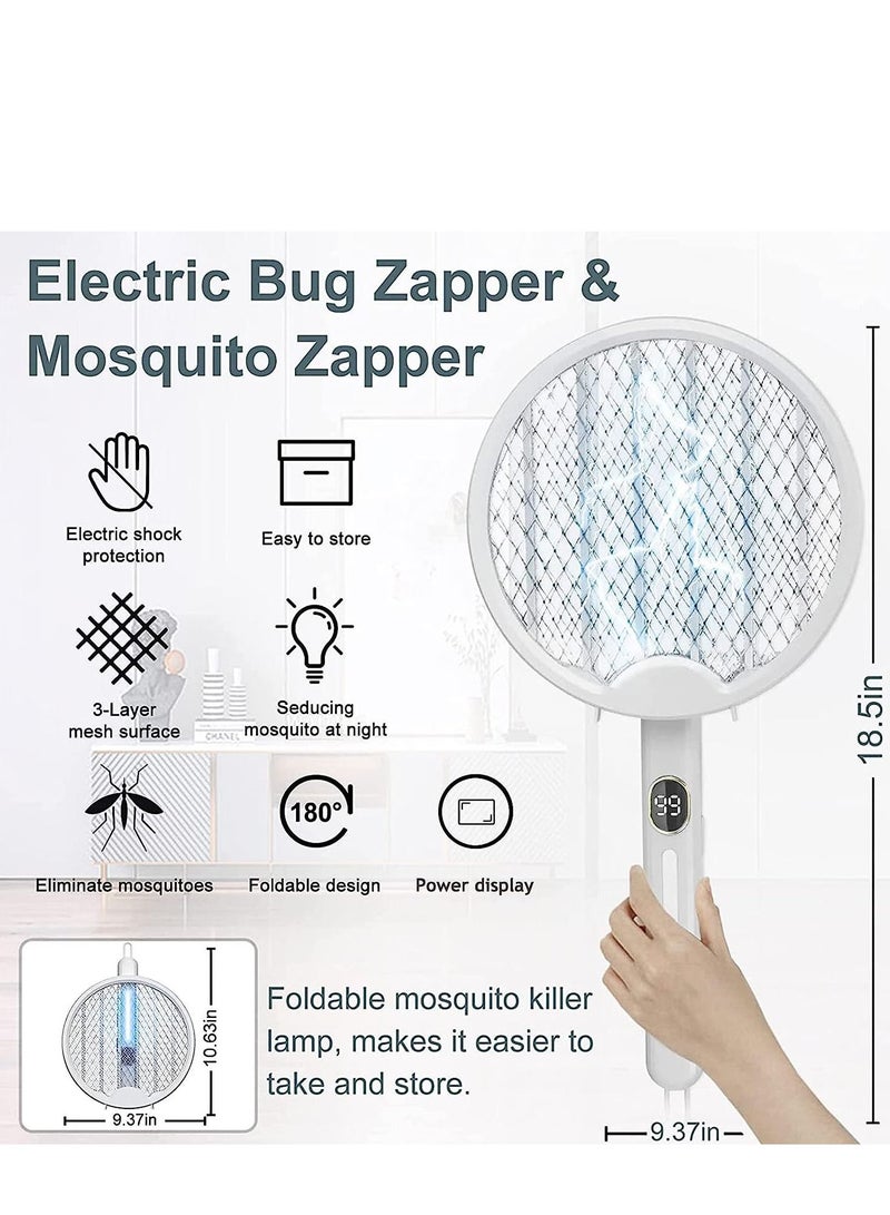 4 in 1 Electric Fly Swatter with Power Display, Foldable & Hangable,Automatic Fly Swatter with Powerful Mosquitoes Trap Lamp, for Travel & in Home