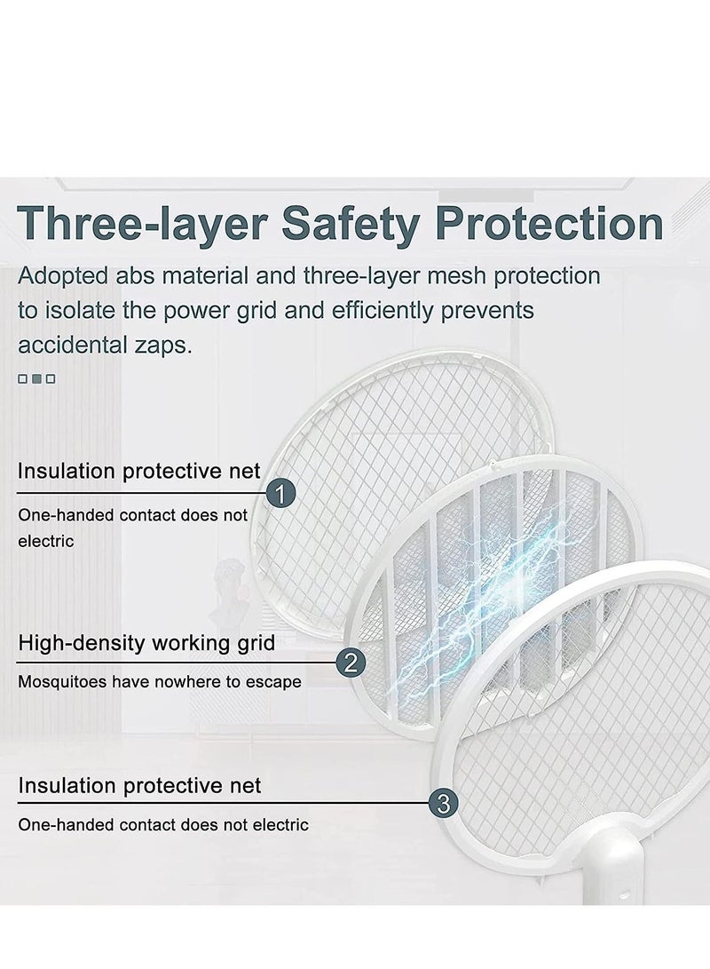 4 in 1 Electric Fly Swatter with Power Display, Foldable & Hangable,Automatic Fly Swatter with Powerful Mosquitoes Trap Lamp, for Travel & in Home