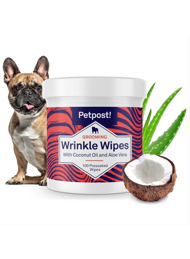 Petpost Bulldog Wrinkle Wipes for Dogs - Cleans and Soothes Pug Wrinkles and Folds - 100 Ultra Soft Cotton Pads in Coconut Oil Solution - Image 1