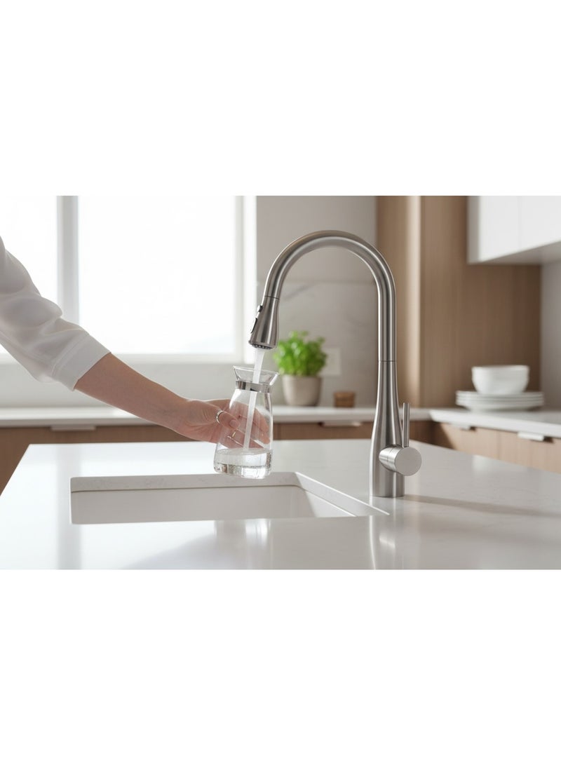 HESANIT 8451 Premium Pull-Out Kitchen Faucet, Stainless Steel 304 Kitchen Mixer Tap with 2 Function Sprayer, 360° Swivel, Easy Installation, Gun Metal Finish - Image 3