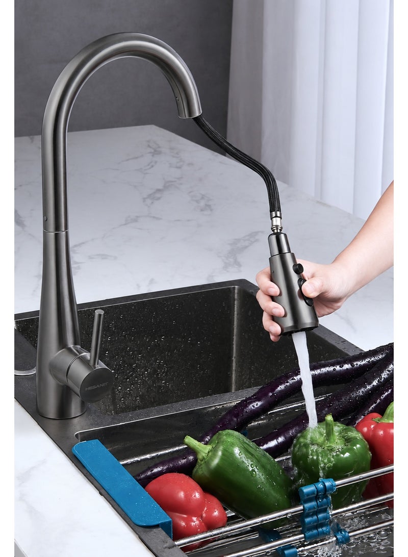 HESANIT 8451 Premium Pull-Out Kitchen Faucet, Stainless Steel 304 Kitchen Mixer Tap with 2 Function Sprayer, 360° Swivel, Easy Installation, Gun Metal Finish - Image 4