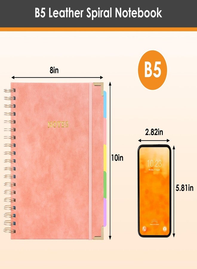 LABUK Hardcover Spiral Notebook with Dividers Tabs, 300 Pages 8"x10"(B5) Leather 5 Subject Notebook, Large Journal for Work School Note Taking, Journal for Women, Pink - Image 3