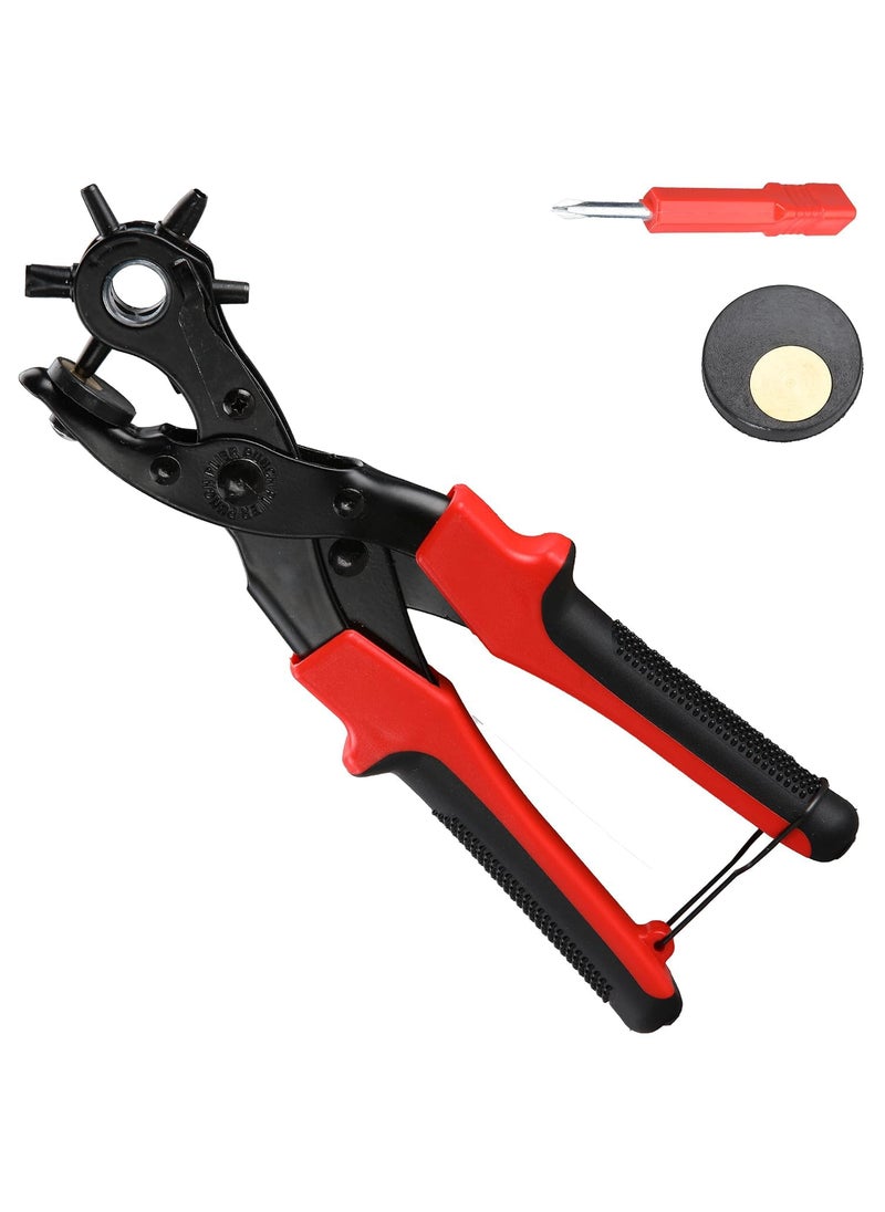 Zaptec Zaptec Revolving Leather Hole Punch Plier with 6 Hole Sizes for Leather Belts Watch Bands Straps Dog Collars Bags Shoes Fabric Leather Puncher DIY Home Craft Projects  - Image 1