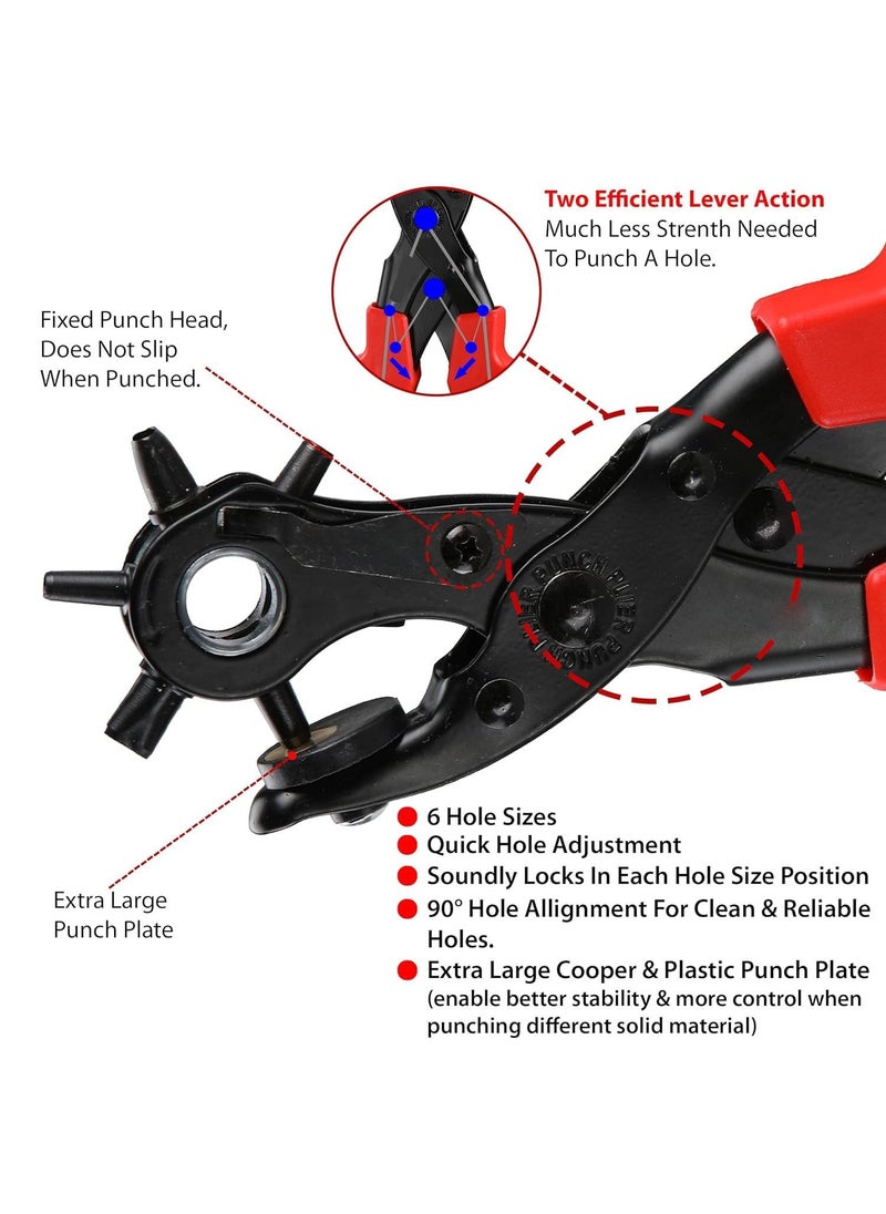Zaptec Zaptec Revolving Leather Hole Punch Plier with 6 Hole Sizes for Leather Belts Watch Bands Straps Dog Collars Bags Shoes Fabric Leather Puncher DIY Home Craft Projects  - Image 4