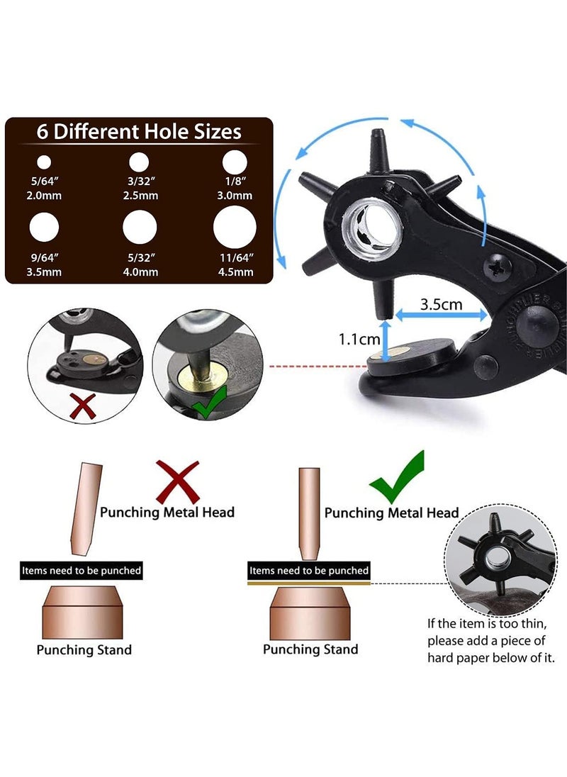 Zaptec Zaptec Revolving Leather Hole Punch Plier with 6 Hole Sizes for Leather Belts Watch Bands Straps Dog Collars Bags Shoes Fabric Leather Puncher DIY Home Craft Projects  - Image 3