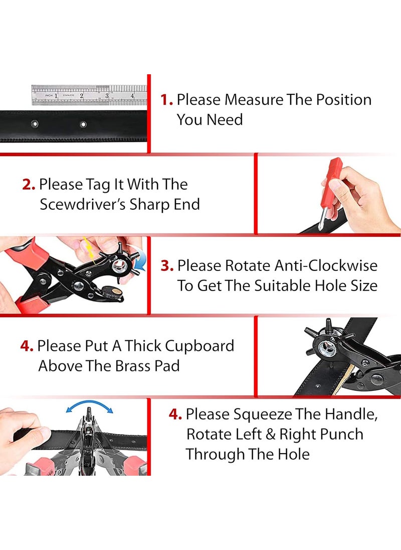 Zaptec Zaptec Revolving Leather Hole Punch Plier with 6 Hole Sizes for Leather Belts Watch Bands Straps Dog Collars Bags Shoes Fabric Leather Puncher DIY Home Craft Projects  - Image 5