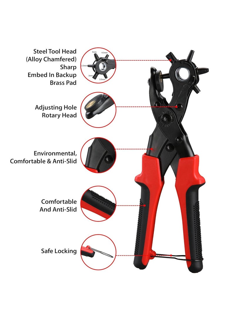 Zaptec Zaptec Revolving Leather Hole Punch Plier with 6 Hole Sizes for Leather Belts Watch Bands Straps Dog Collars Bags Shoes Fabric Leather Puncher DIY Home Craft Projects  - Image 2