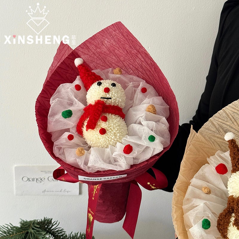 Red Snowman Bouquet Christmas Creative Gift For Best Friend Girlfriend Floriculture Handmade Diy Packaging Material - Image 3