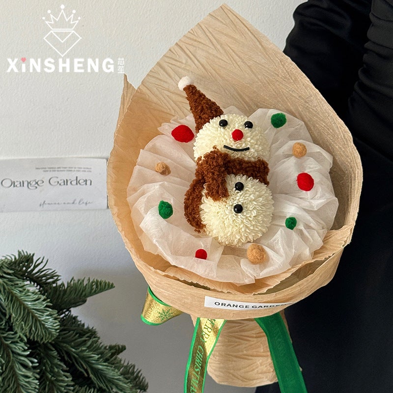 Red Snowman Bouquet Christmas Creative Gift For Best Friend Girlfriend Floriculture Handmade Diy Packaging Material - Image 4