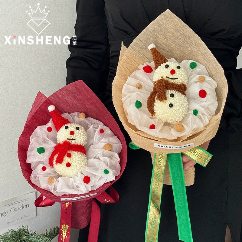 Red Snowman Bouquet Christmas Creative Gift For Best Friend Girlfriend Floriculture Handmade Diy Packaging Material - Image 2