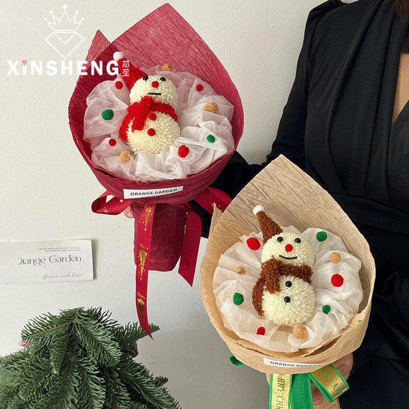 Red Snowman Bouquet Christmas Creative Gift For Best Friend Girlfriend Floriculture Handmade Diy Packaging Material - Image 5