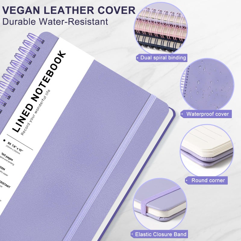 ABERLLS Lined Spiral Journal Notebook  B5 Spiral Notebook  7.8''?10'' Journaling Notebooks For Work  School  Women  College Ruled Spiral Notebook  Hardcover Leather Notebook For Note Taking Business  Purple - Image 4