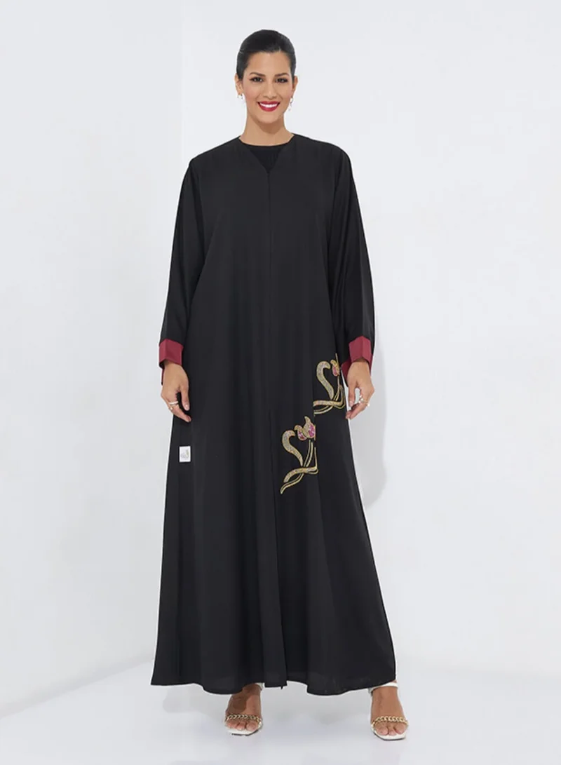 Rosette Abaya Abaya Embroidery With Wide Sleeves