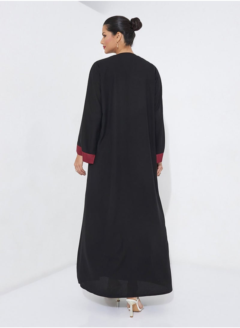 Rosette Abaya - Abaya Embroidery With Wide Sleeves - Image 1