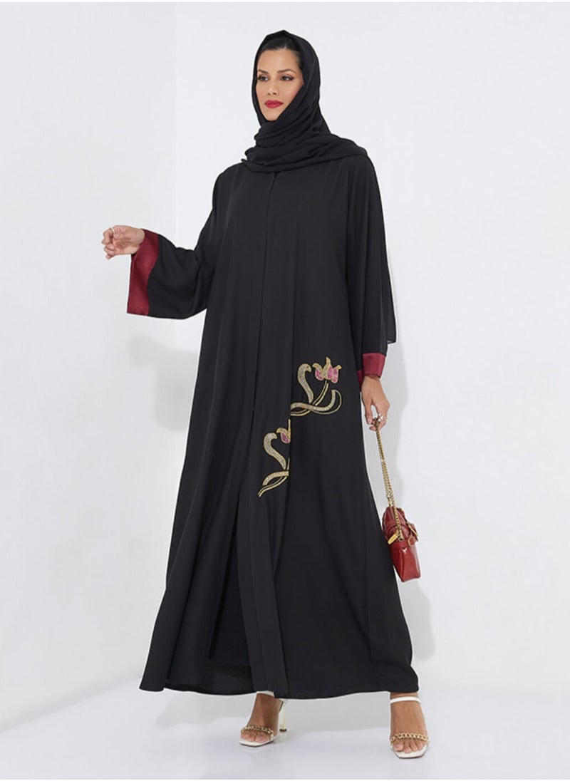 Rosette Abaya - Abaya Embroidery With Wide Sleeves - Image 1