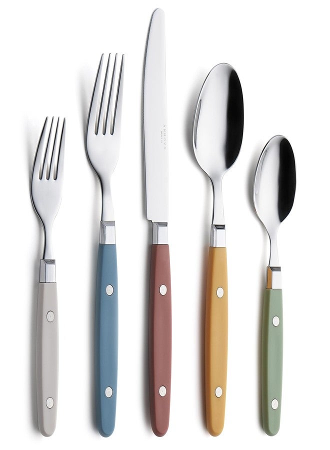 ANNOVA Silverware Set, Retro/Rivet Colorful Stainless Steel Tableware Kitchen Flatware Set Utensils, Includes Dinner Knives, Forks, Spoons, Salad Forks & Dessert Spoons (Morandi Mix, 20 Pieces) - Image 1
