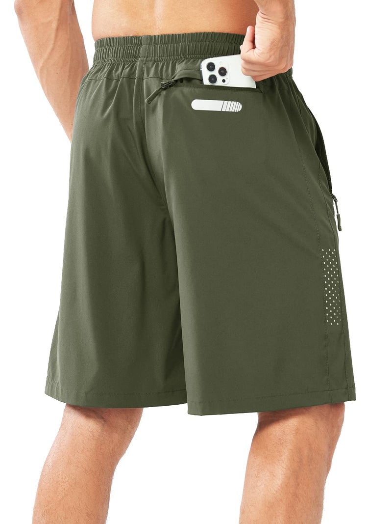 NORTHYARD Men's Athletic Running Shorts Gym Workout Shorts 7"/ 9"/ 5" Quick Dry Lightweight Sports Basketball Exercise Tennis Exercise ARMYGREEN-9inch L - Image 2