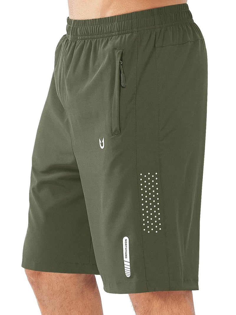 NORTHYARD Men's Athletic Running Shorts Gym Workout Shorts 7"/ 9"/ 5" Quick Dry Lightweight Sports Basketball Exercise Tennis Exercise ARMYGREEN-9inch L - Image 1