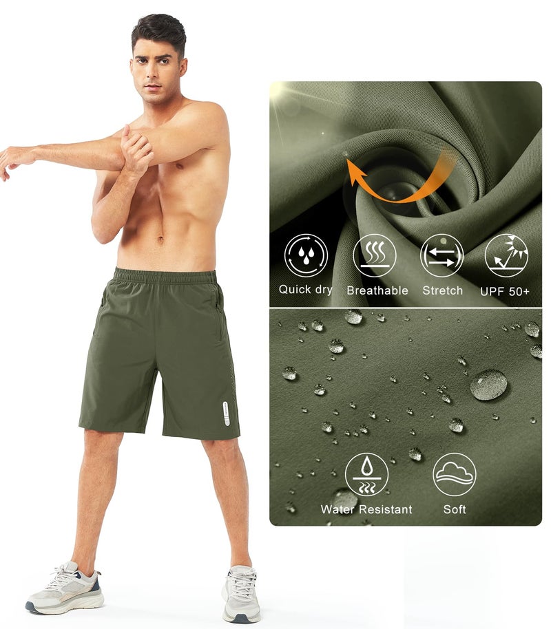 NORTHYARD Men's Athletic Running Shorts Gym Workout Shorts 7"/ 9"/ 5" Quick Dry Lightweight Sports Basketball Exercise Tennis Exercise ARMYGREEN-9inch L - Image 4