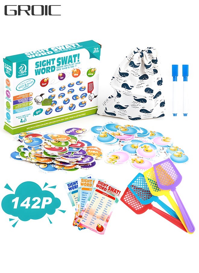 GROIC 110 PCS Sight Words Game, Literacy Learning Reading Flash Cards Toy Games with Fry Site Words and 4 Fly Swatters Set Educational Toy, Learn to Read Games for Kindergarten,Home School Kids  - Image 1