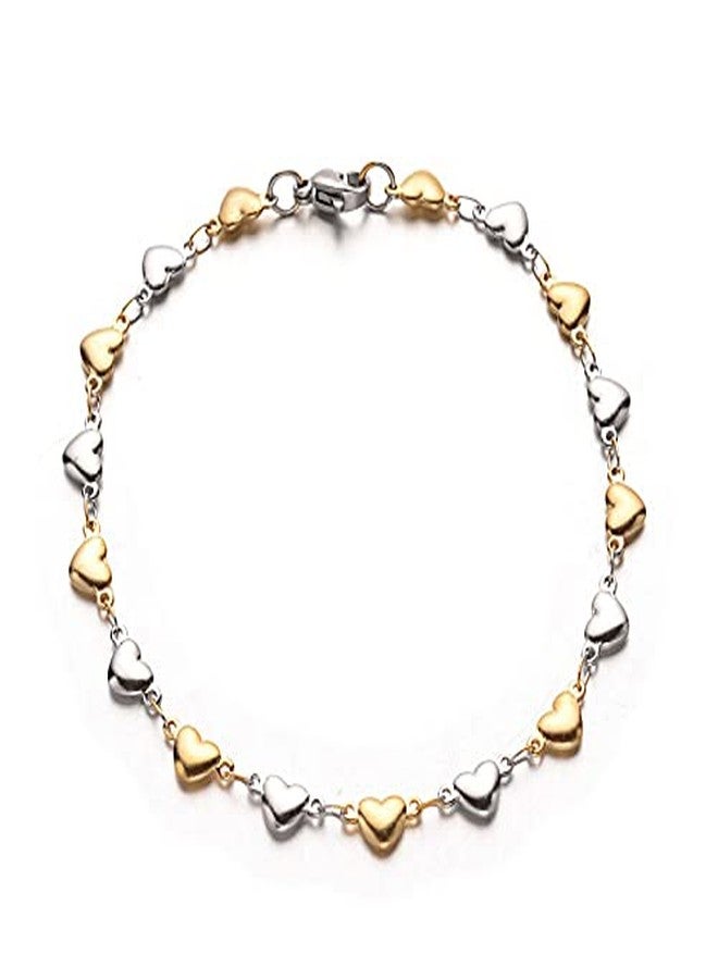 LZD Stainless Steel Heart Bracelet Lobster Gold Silver 8" 9x4x2mm Z183 - Image 1
