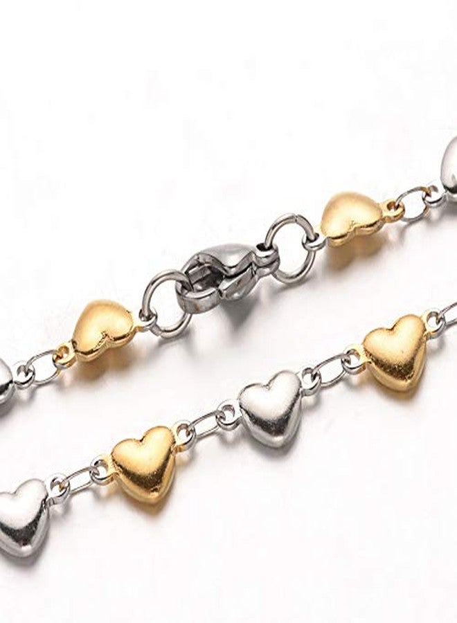 LZD Stainless Steel Heart Bracelet Lobster Gold Silver 8" 9x4x2mm Z183 - Image 2
