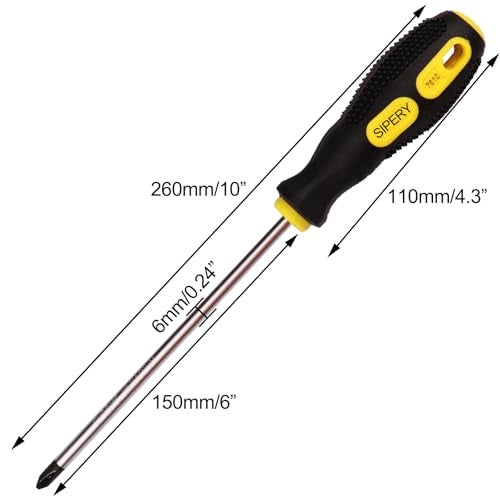 Sipery 2Pcs Phillips Screwdriver 6 inch Shaft Non-Slip Grip Screwdriver Magnetic Tip 6mm PH2 Cross Head Screwdriver - Image 2