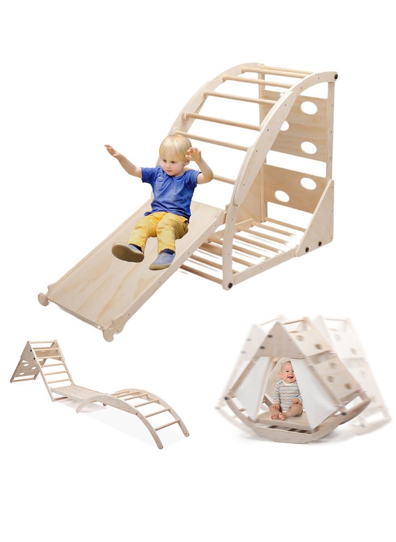 MaBaby 8 in 1 Pikler Triangle Set with Slide Arch Climber Rocker, Montessori Kids Climbing Toys, Indoor Playground Jungle Gym for Kids  - Image 1