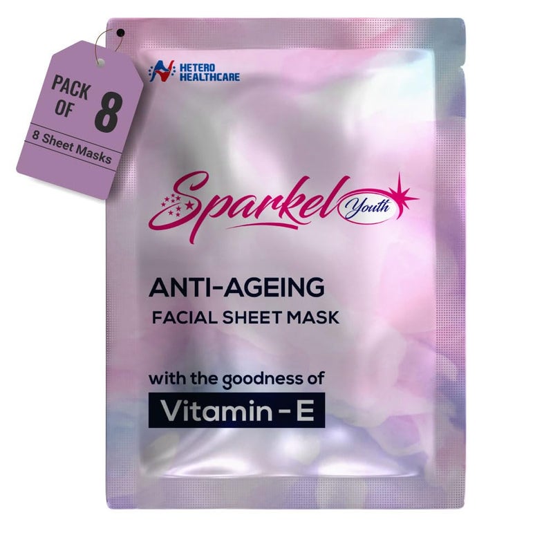 SPARKEL Sparkel Youth AntiAgeing Face Sheet Mask with Vitamin E Retinol Antiwrinkle Boost Collagen and Get Healthy Plump Skin For All Skin Types Vitamin E Infusion Pack of 8 Masks  - Image 1