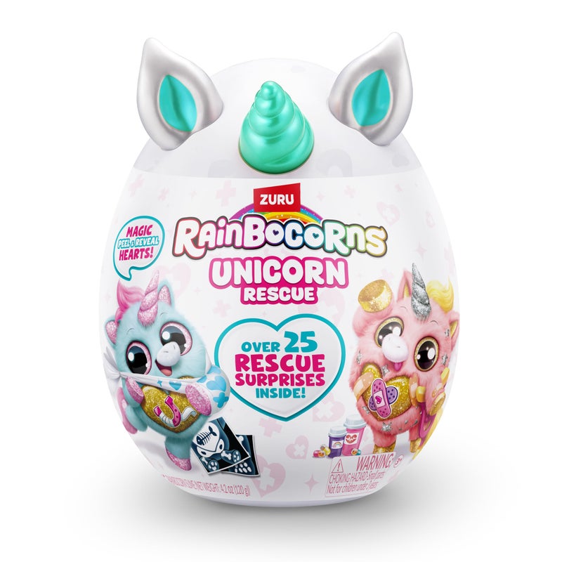 Rainbocorns Rainbocorns Unicorn Rescue Surprise (Blue) by ZURU, Collectible Plush Stuffed Animal, Egg Toys, X-Ray Sticker Pack, Magical Slime, Headband, Ages 3+ for Girls, Children (Disco The Unicorn Plush)  - Image 2