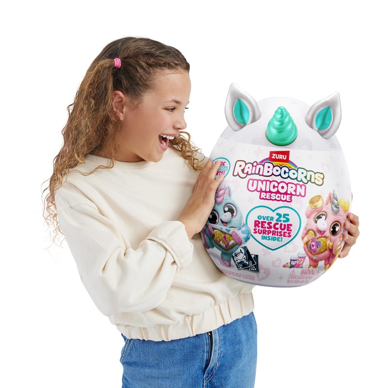 Rainbocorns Rainbocorns Unicorn Rescue Surprise (Blue) by ZURU, Collectible Plush Stuffed Animal, Egg Toys, X-Ray Sticker Pack, Magical Slime, Headband, Ages 3+ for Girls, Children (Disco The Unicorn Plush)  - Image 5
