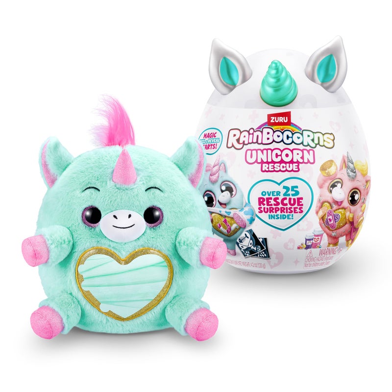 Rainbocorns Rainbocorns Unicorn Rescue Surprise (Blue) by ZURU, Collectible Plush Stuffed Animal, Egg Toys, X-Ray Sticker Pack, Magical Slime, Headband, Ages 3+ for Girls, Children (Disco The Unicorn Plush)  - Image 4