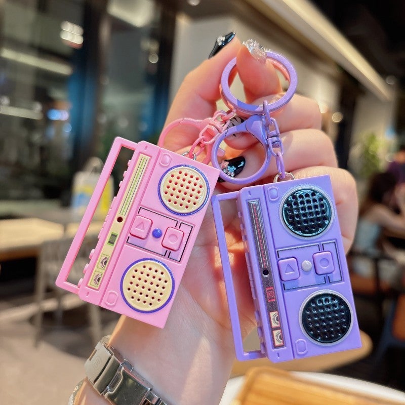 Creative Cartoon Retro Mini Radio Keychain Couple School Bag Music Recorder Pendant Small Gift Fun - Image 2