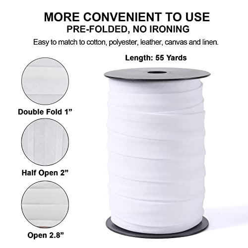 A ANYSSI Bias Tape Double Fold 1 inch, Double Fold Bias Binding Tape 55 Yards (White) and 4 Pieces Sewing Fabric Chalks for Crafts, Sewing, Seaming, Hemming, Piping, Quilting. - Image 2