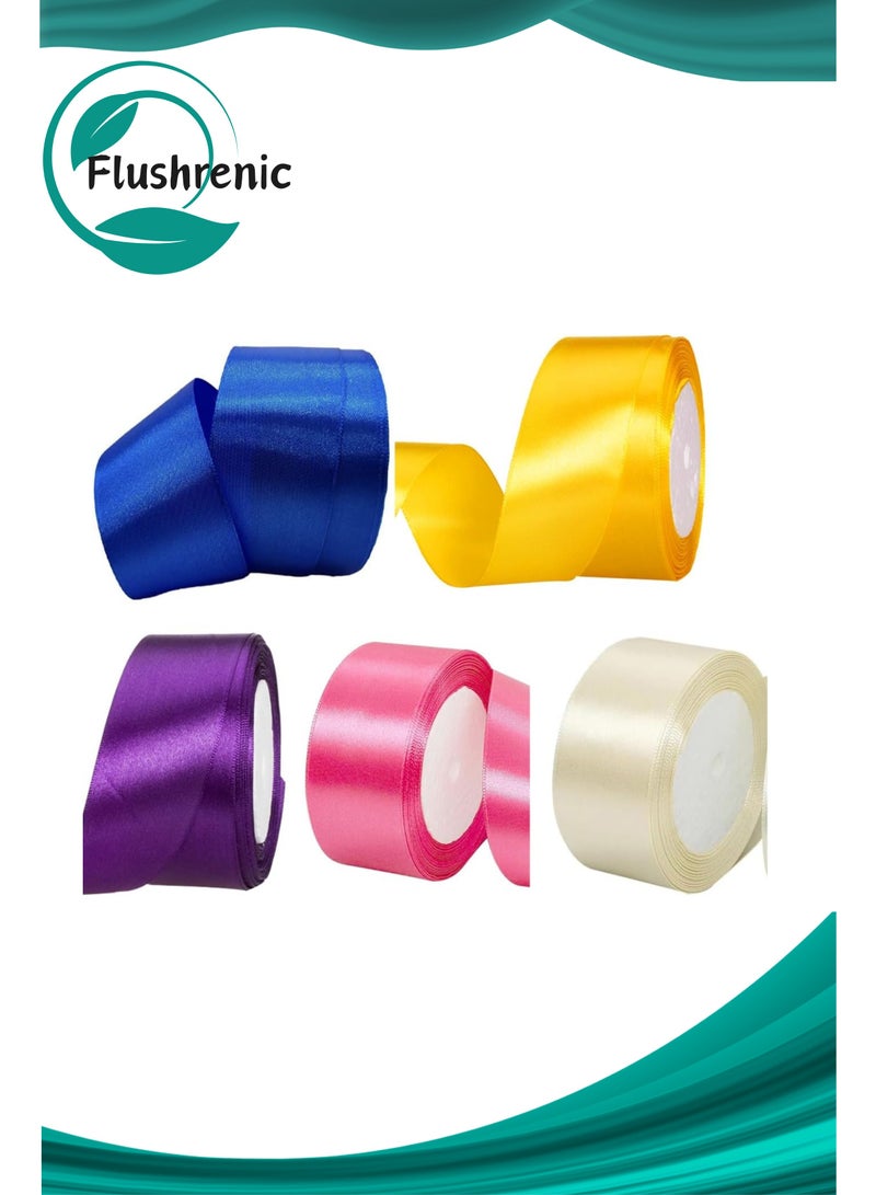 Flushrenic 5 Color Satin Ribbon Rolls - 22 M x 4 cm - Fabric Ribbon for Gift Wrapping, DIY Crafts, Party Wedding Decoration - Image 1