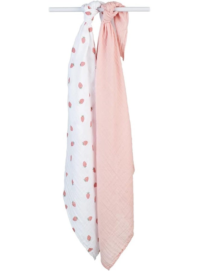 lulujo lulujo 2-pack Cotton Swaddles - Strawberry & Ballet Slipper - Image 3