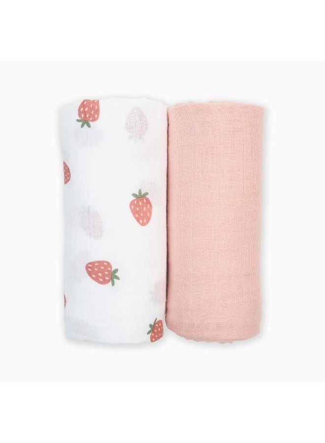 lulujo lulujo 2-pack Cotton Swaddles - Strawberry & Ballet Slipper - Image 1