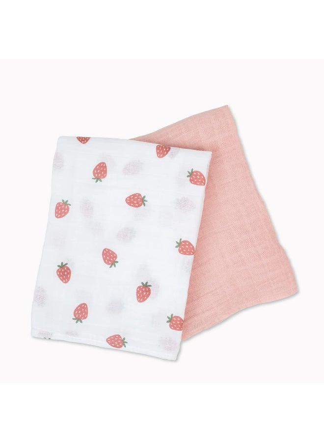 lulujo lulujo 2-pack Cotton Swaddles - Strawberry & Ballet Slipper - Image 2