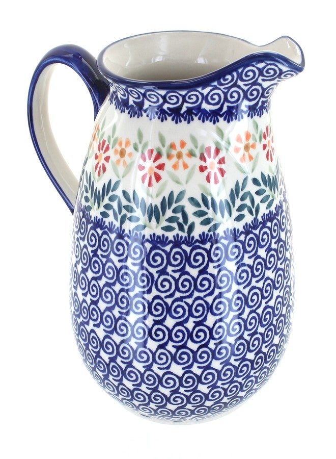 Blue Rose Pottery Blue Rose Polish Pottery - Orange Garden Bouquet Pitcher - 2 QT Capacity - Ceramic Water & Beverage Jug, Perfect for Serving Water, Juice, Lemonade or Iced Tea - Image 1