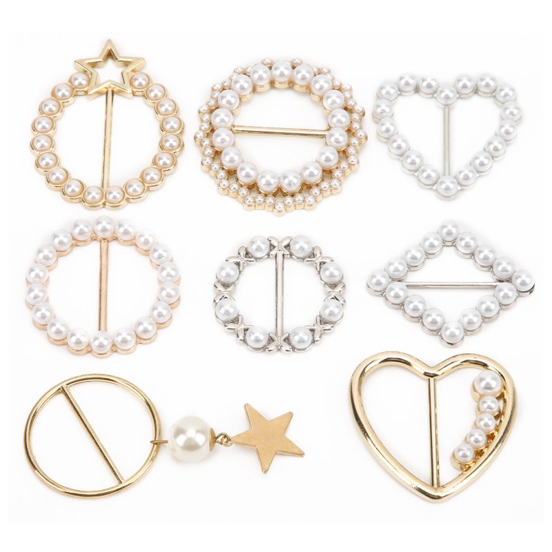 8Pcs Pearls Scarf Buckle Elegant Fashion Shiny Firm Stable Simplistic TShirt Clips - Image 5